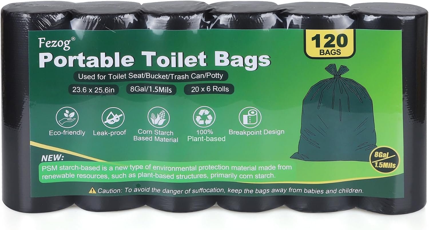 120 PACK 1.5 Mils Portable Toilet Bags, Gal Camping Toilet Bags for Portable Toilet, Portable Toilet Replacement Bags for Travel Outdoors, Leak-Proof Trash Bag for Camping Potty (Black-120PCS)