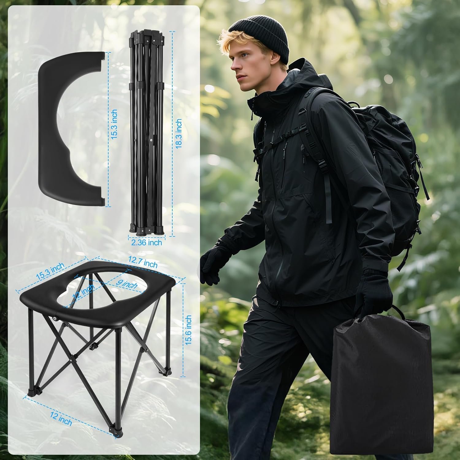 15.6 Portable Toilet for Camping, Ultralight Foldable Camping Toilet 2-Second Setup, 350LBS Portable Potty for Adults, Compact for Camping, Hiking, RV Travel, Trucker, Fishing, Beach, Outdoor Use 15.6 Portable Toilet for Camping, Ultralight Foldable Camping Toilet 2-Second Setup, 350LBS Portable Potty for Adults, Compact for Camping, Hiking, RV Travel, Trucker, Fishing, Beach, Outdoor Use