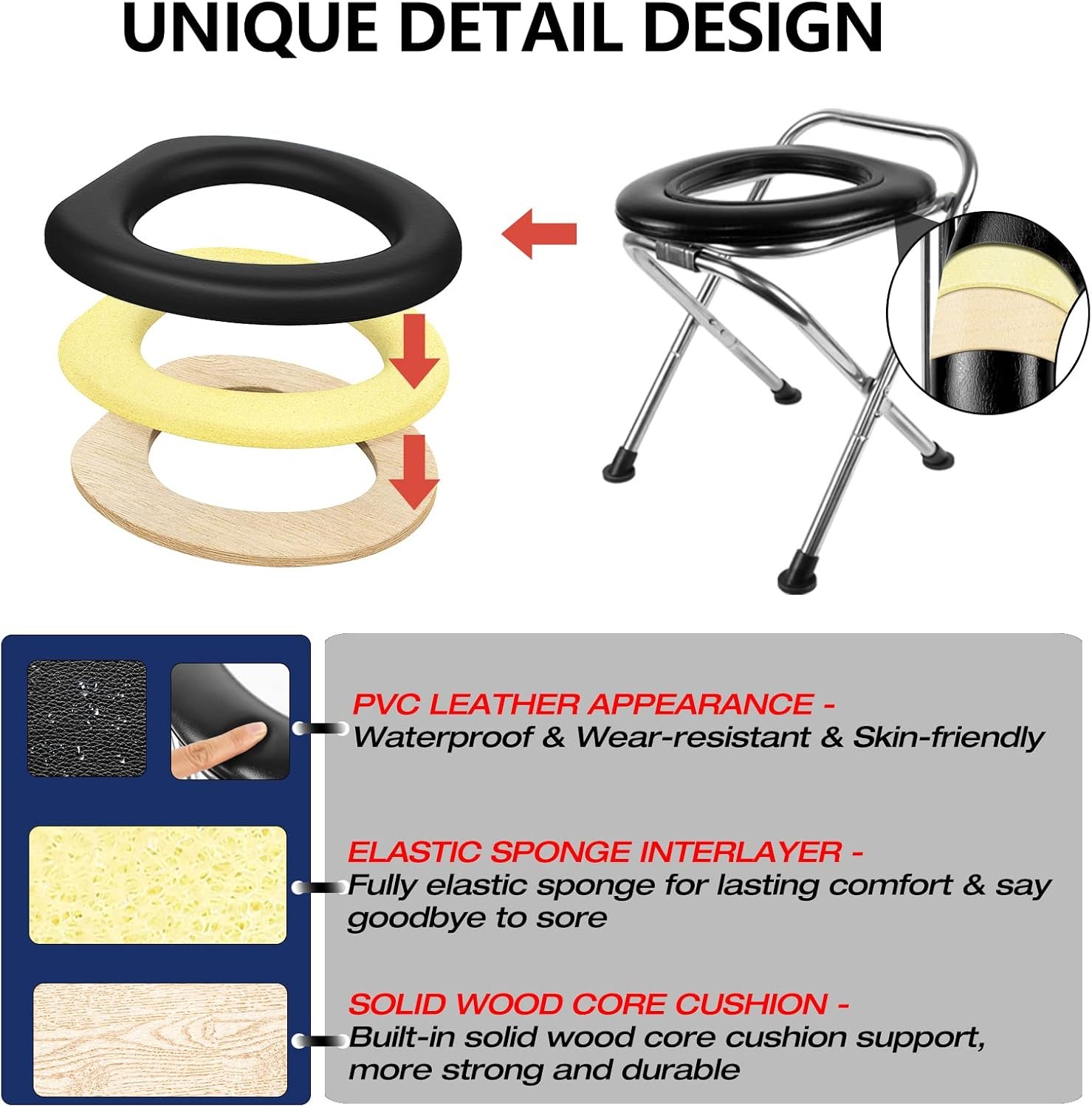 16.5H Portable Toilet for Camping, 350LB Capacity Stainless Steel Folding Toilet with Soft Seat Bags, Collapsible Design for RV, Hiking, Road Trips, Boating, Outdoor 16.5H Portable Toilet for Camping, 350LB Capacity Stainless Steel Folding Toilet with Soft Seat Bags, Collapsible Design for RV, Hiking, Road Trips, Boating, Outdoor