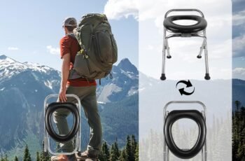 16.5″H Portable Toilet for Camping, 350LB Capacity Stainless Steel Folding Toilet with Soft Seat & Bags, Collapsible Design for RV, Hiking, Road Trips, Boating, Outdoor