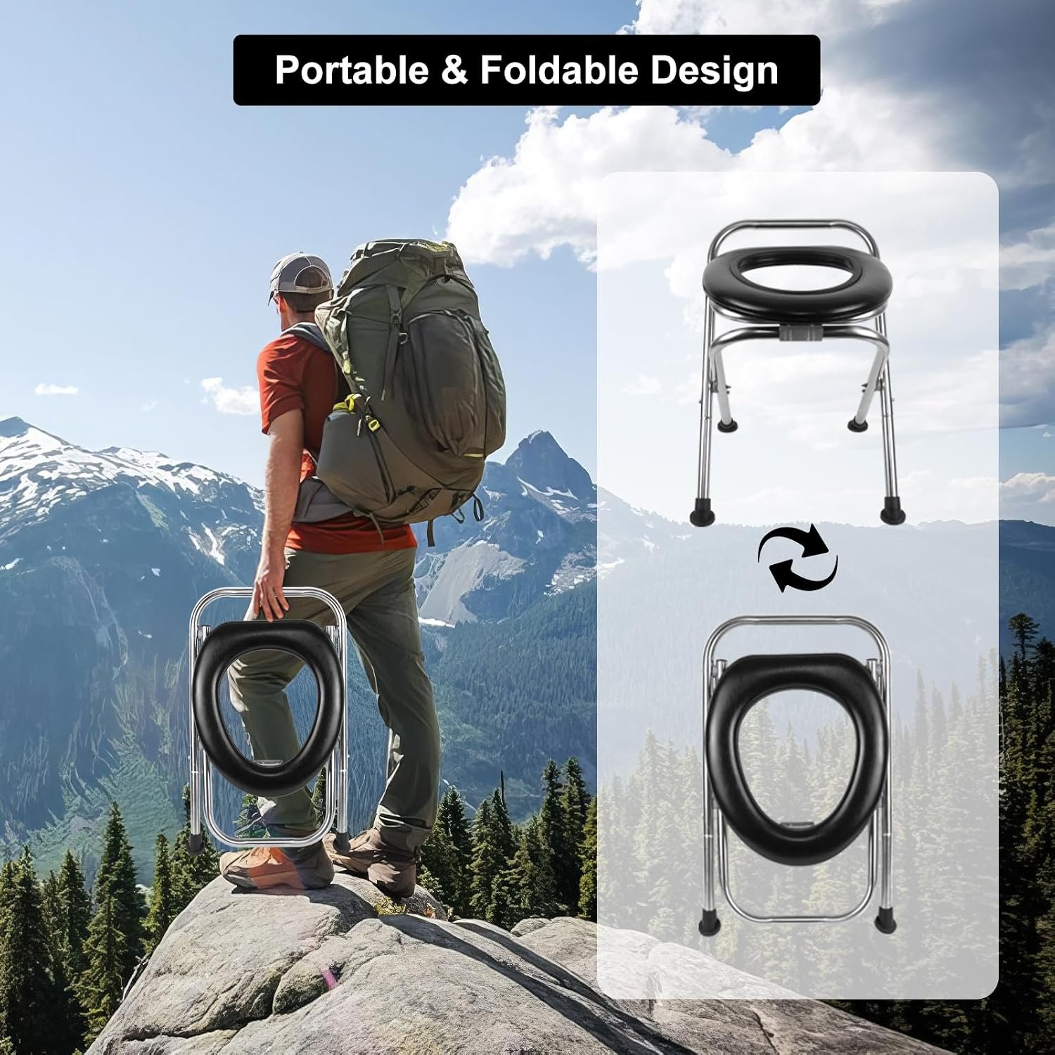 16.5H Portable Toilet for Camping, 350LB Capacity Stainless Steel Folding Toilet with Soft Seat Bags, Collapsible Design for RV, Hiking, Road Trips, Boating, Outdoor 16.5H Portable Toilet for Camping, 350LB Capacity Stainless Steel Folding Toilet with Soft Seat Bags, Collapsible Design for RV, Hiking, Road Trips, Boating, Outdoor