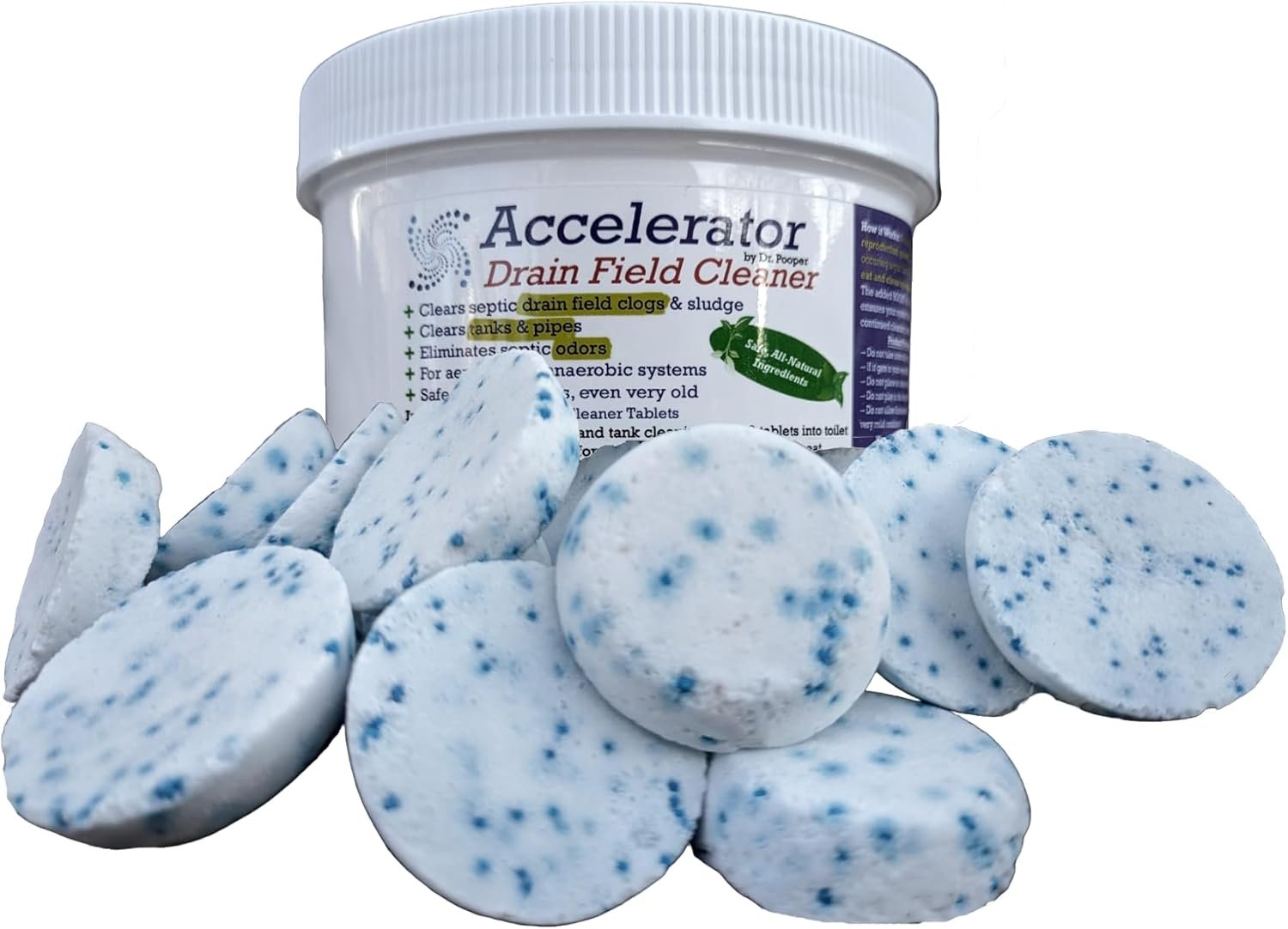2-Pack Value BUNDLE of Drain Field Cleaner Tablets by Dr Pooper. Clears Septic Tanks and Drain Fields of Tough Clogs, Scum, Sludge AND Eliminates Odors FAST - Aerobic  Anaerobic Systems, Just Flush