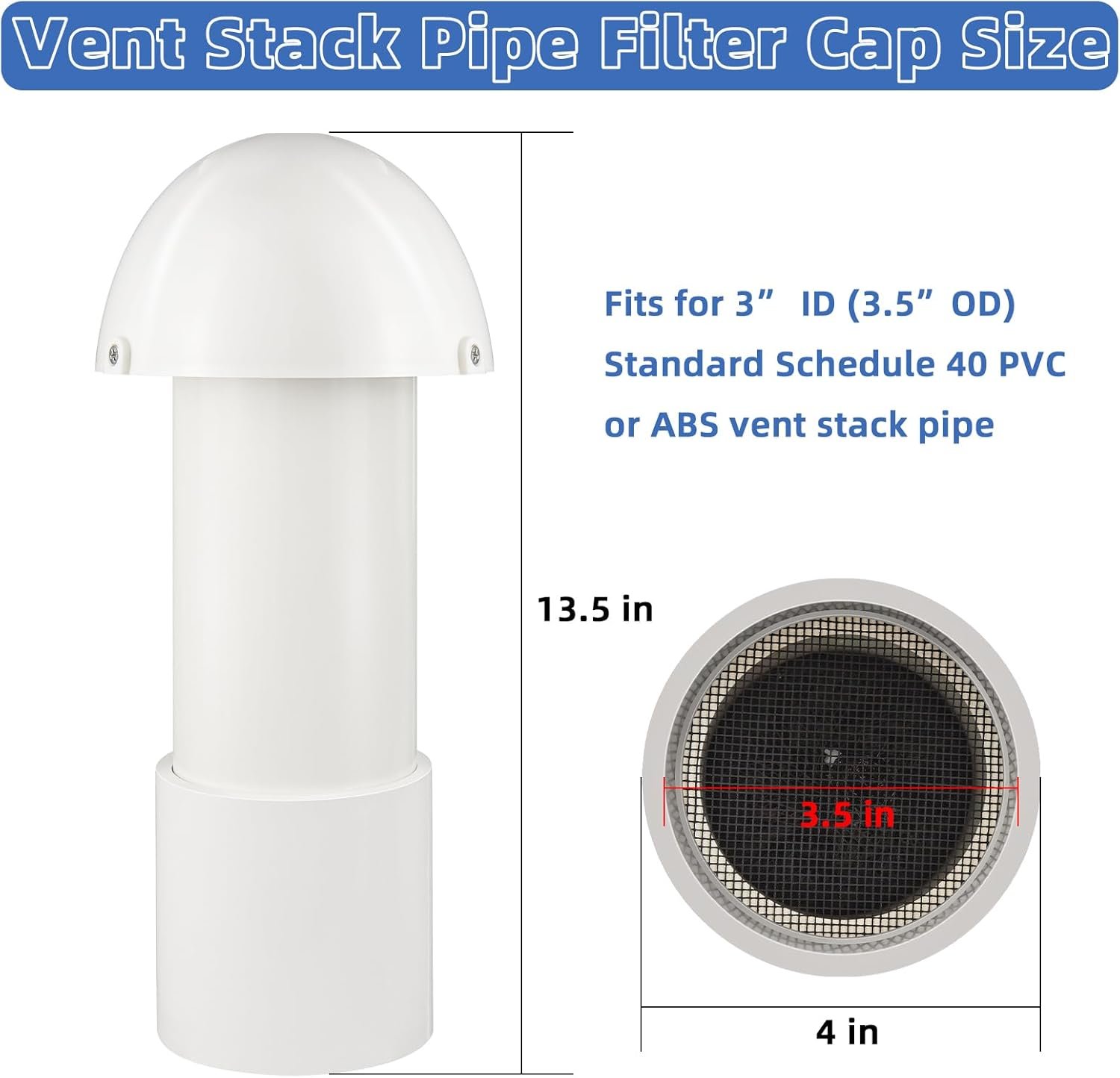 3 Inch Vent Stack Pipe Filter,Sewer Vent Filter Septic Tank Roof Vent Filters Cap for PVC Plastic Pipes Plumbing Air Exhaust,Vents Stack Filters Remove Outdoor Septic and Sewer Odors,with Mushroom Cap 3 Inch Vent Stack Pipe Filter,Sewer Vent Filter Septic Tank Roof Vent Filters Cap for PVC Plastic Pipes Plumbing Air Exhaust,Vents Stack Filters Remove Outdoor Septic and Sewer Odors,with Mushroom Cap