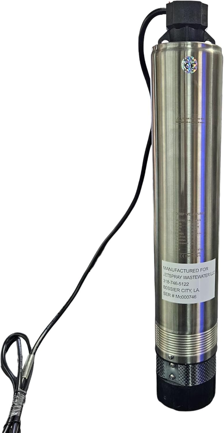 4 Inch Jetspray Wastewater Submersible Bottom Suction Well Septic Pump, Sprinkler Pump,1/2HP,115V/60HZ,25.5GPM,165FT Head Pressure, Stainless Steel Deep Well Pump, Septic Tank System, Treatment System