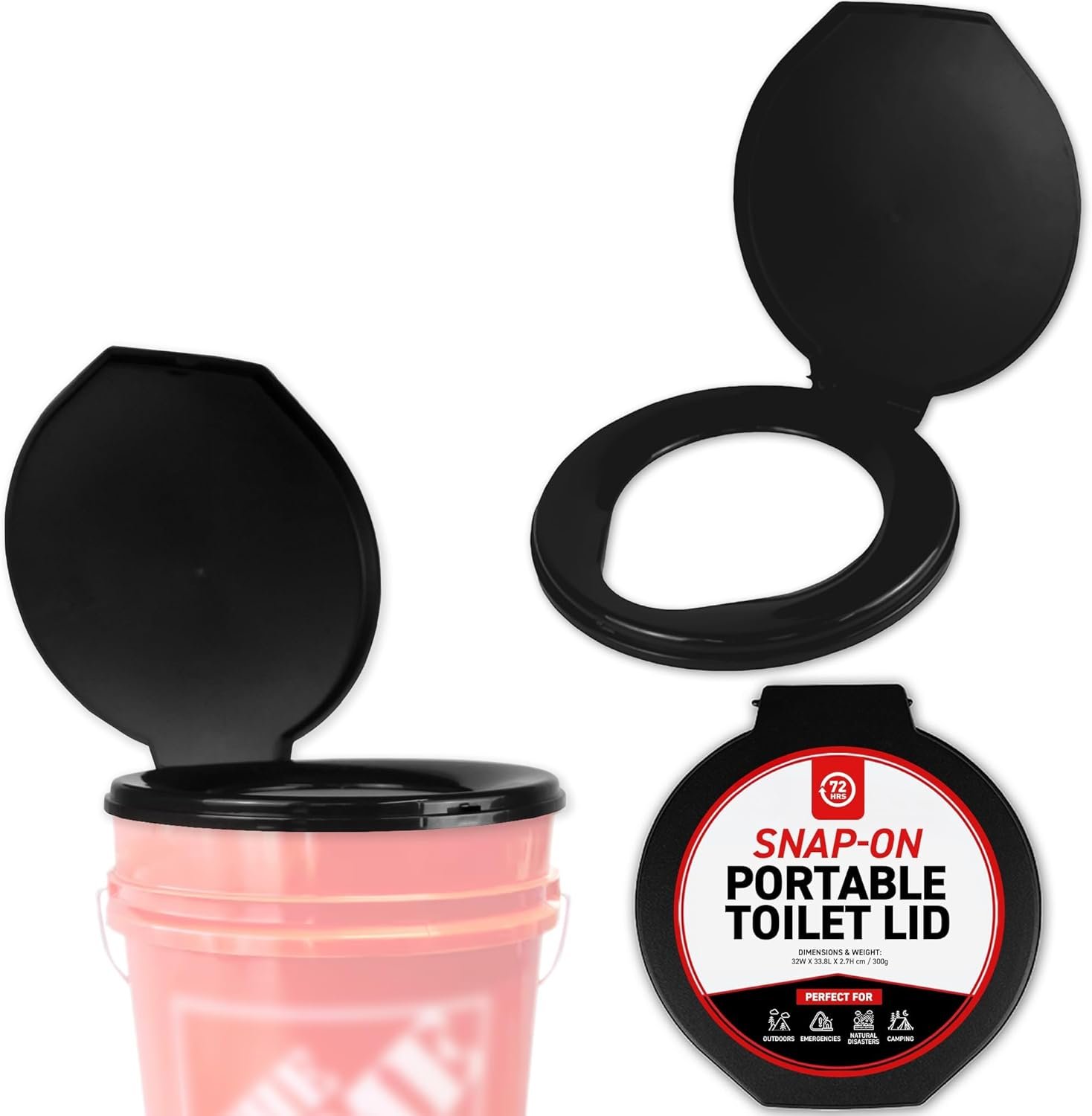 72 HRS Premium Portable Camping Toilet Seat with Lid for Gallon Buckets