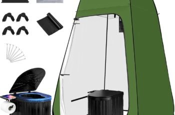 AKOZLIN Portable Camping Toilet with Pop-Up Privacy Tent and Liquid Waste Gel, Outdoor Camp Toilet for Adult with Shower Tents Changing Room Bathroom & Carry Bag for Camping, Hiking, Road Trip, Beach