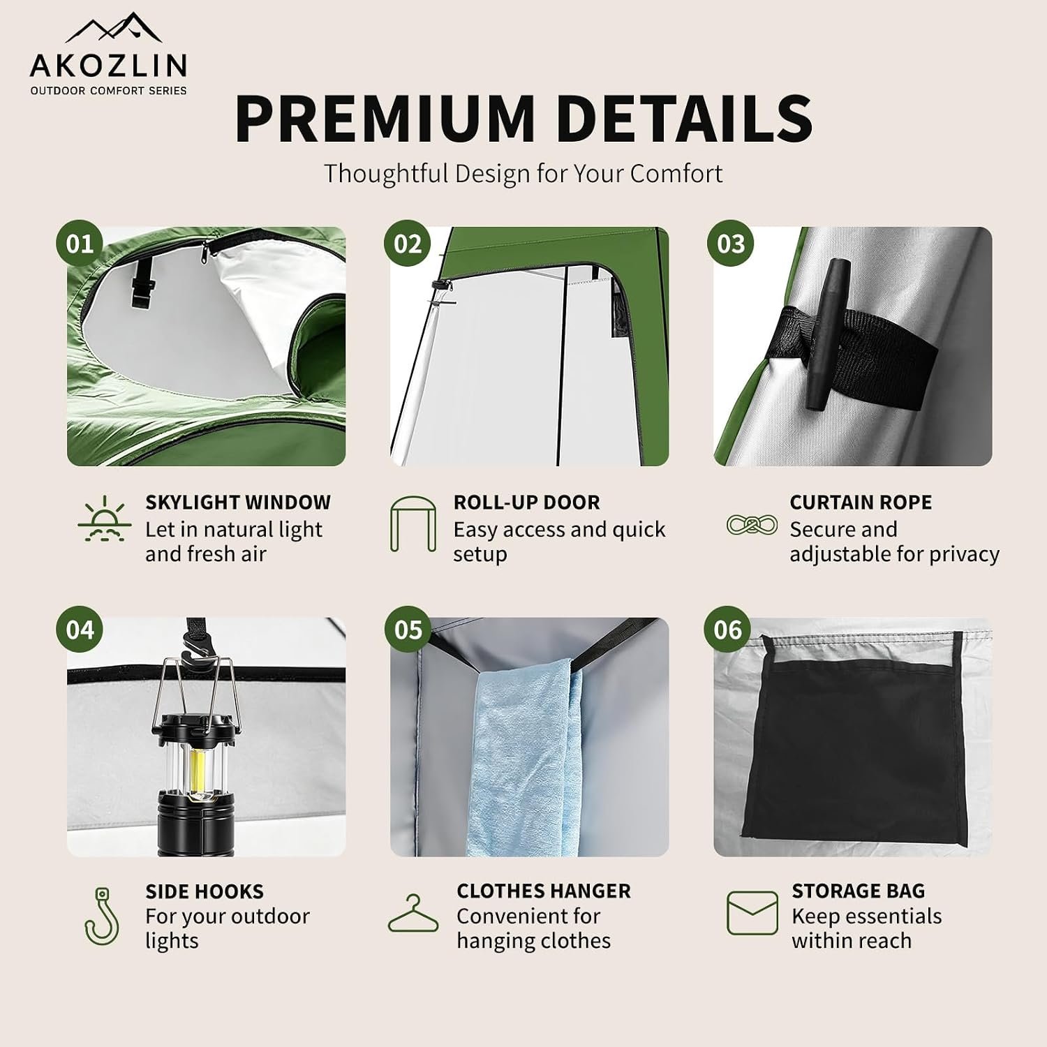 AKOZLIN Portable Camping Toilet with Pop-Up Privacy Tent and Liquid Waste Gel, Outdoor Camp Toilet for Adult with Shower Tents Changing Room Bathroom  Carry Bag for Camping, Hiking, Road Trip, Beach