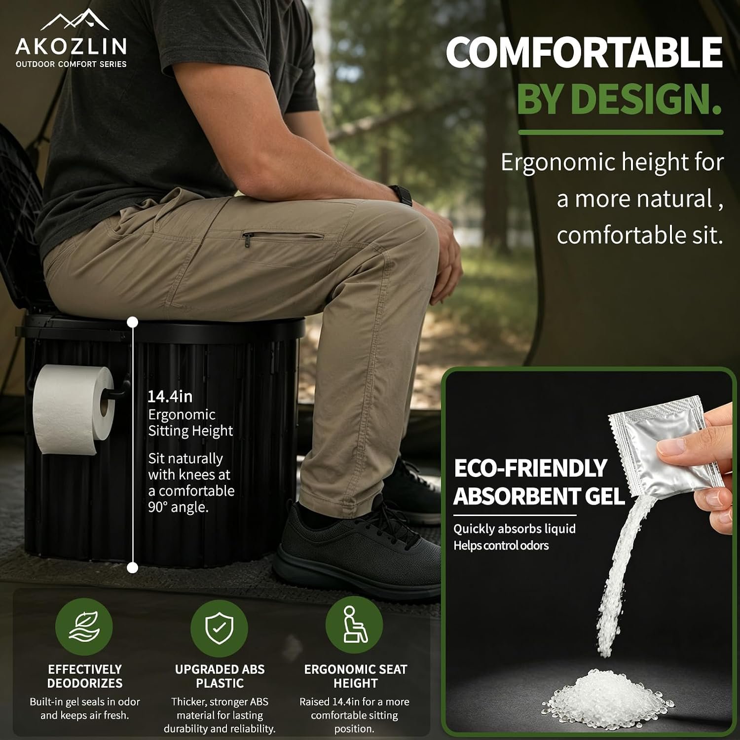 AKOZLIN Portable Camping Toilet with Pop-Up Privacy Tent and Liquid Waste Gel, Outdoor Camp Toilet for Adult with Shower Tents Changing Room Bathroom  Carry Bag for Camping, Hiking, Road Trip, Beach