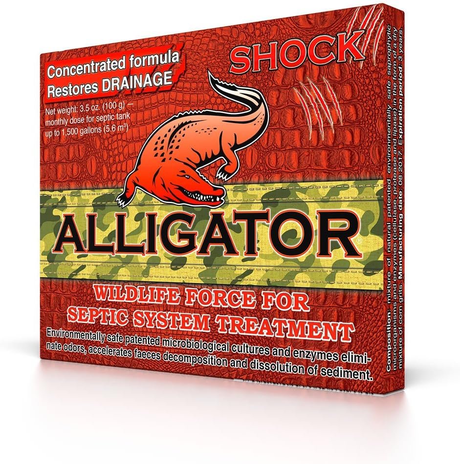 Alligator Shock Septic Treatment Cleaner, Safe Enzyme and Bacteria for Toilet Closet with bio Active Organic Powder for Odor and Sludge drainfield Control