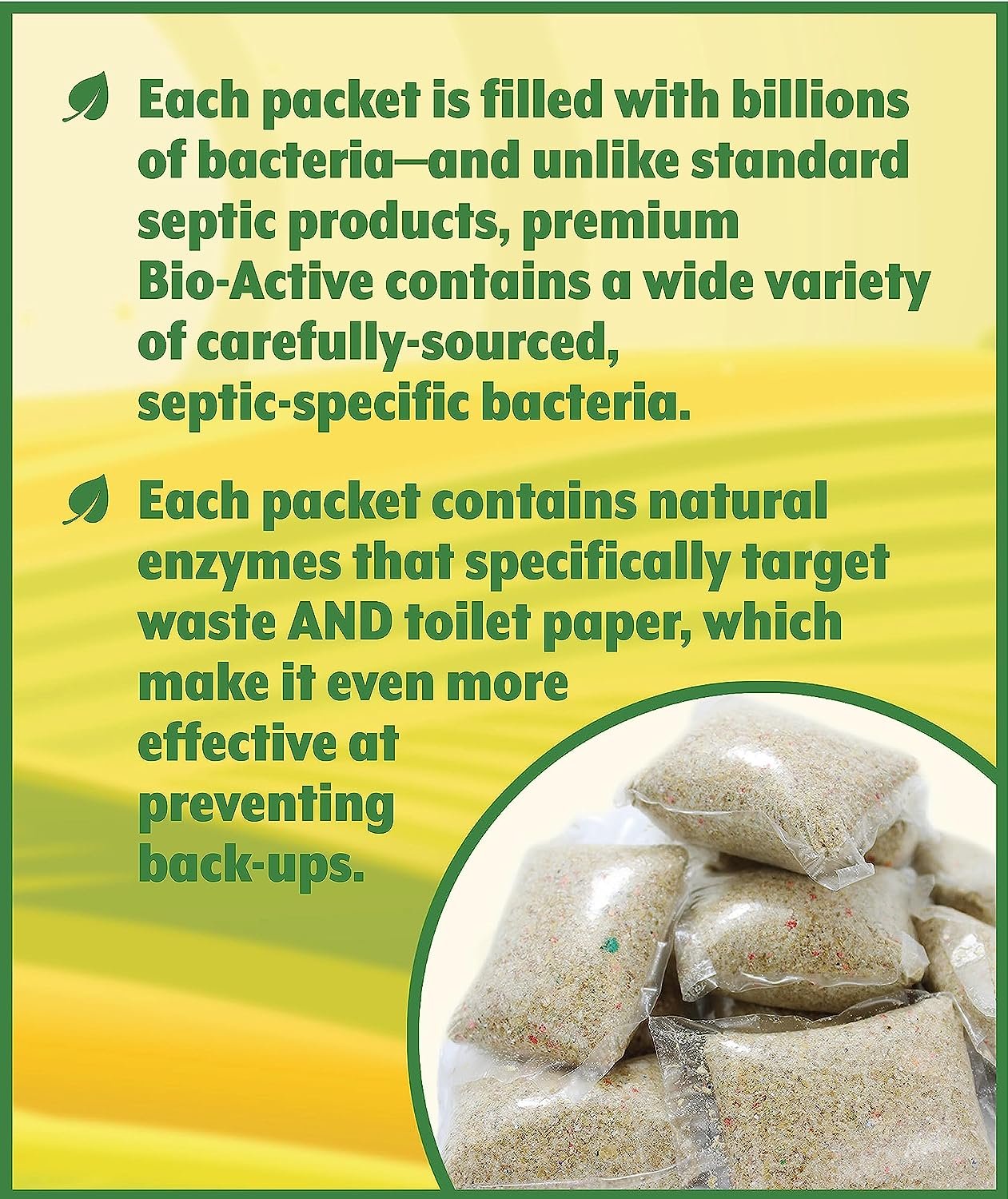 Bio-Active PREMIUM Septic Tank Treatment - 1 Year Supply of Beneficial Bacteria/Enzymes - 12 Treatments - Rapid Dissolve Sachet - Commercial Strength - Made in the USA