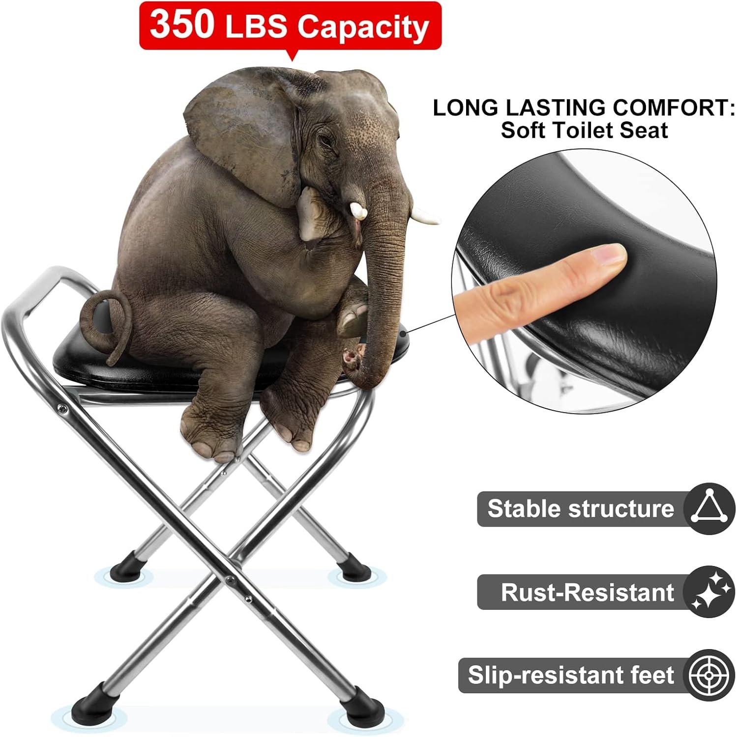 BLIKA Portable Toilet for Camping, 350LBS Stainless Steel Foldable Camp Travel Toilet with Soft Seat for Adults, 16.5-Inch Portable Toilet for Truckers, Camping, RV Travel, Road Trips, Outdoor Use BLIKA Portable Toilet for Camping, 350LBS Stainless Steel Foldable Camp Travel Toilet with Soft Seat for Adults, 16.5-Inch Portable Toilet for Truckers, Camping, RV Travel, Road Trips, Outdoor Use