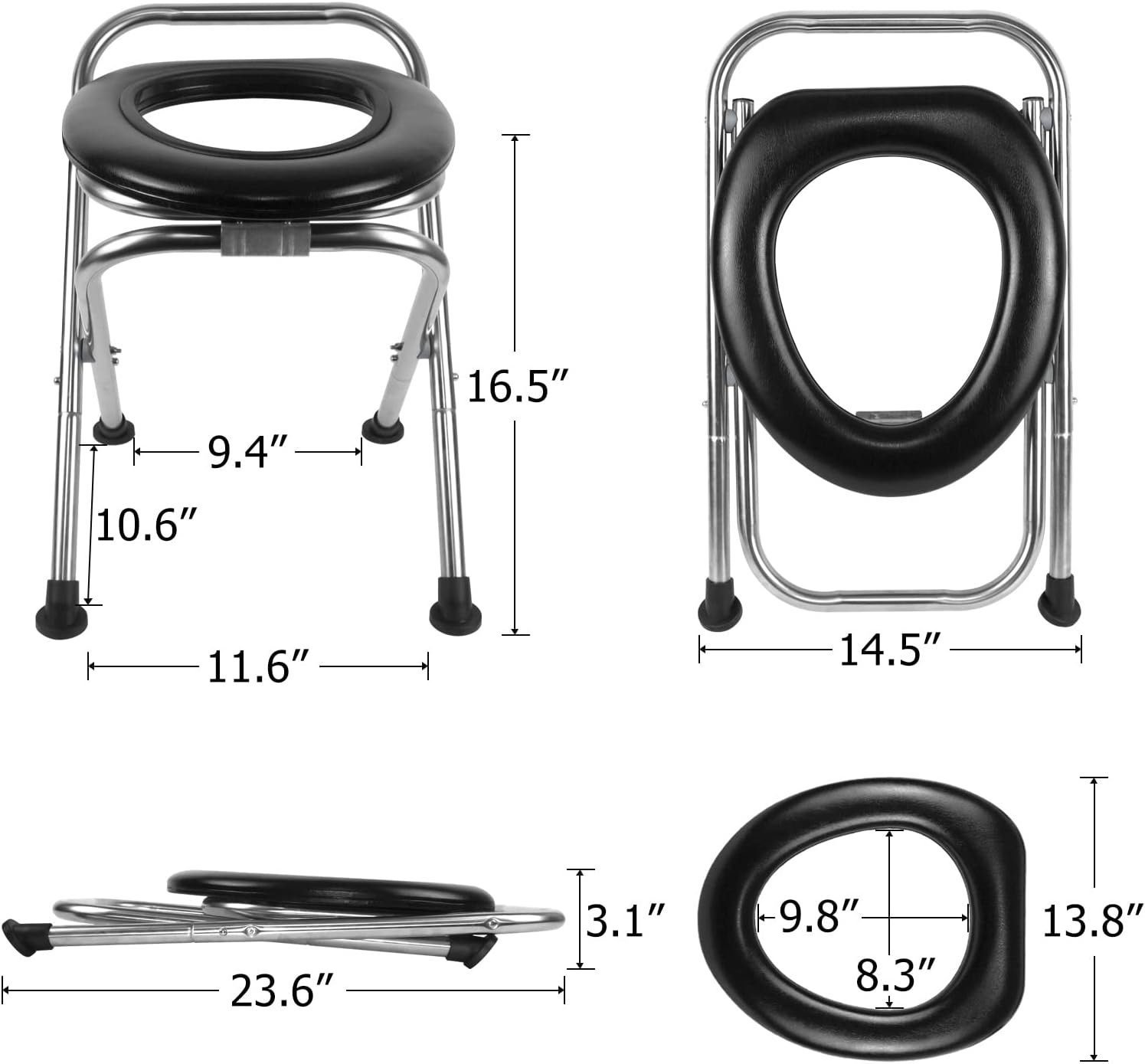 BLIKA Portable Toilet for Camping, 350LBS Stainless Steel Foldable Camp Travel Toilet with Soft Seat for Adults, 16.5-Inch Portable Toilet for Truckers, Camping, RV Travel, Road Trips, Outdoor Use BLIKA Portable Toilet for Camping, 350LBS Stainless Steel Foldable Camp Travel Toilet with Soft Seat for Adults, 16.5-Inch Portable Toilet for Truckers, Camping, RV Travel, Road Trips, Outdoor Use