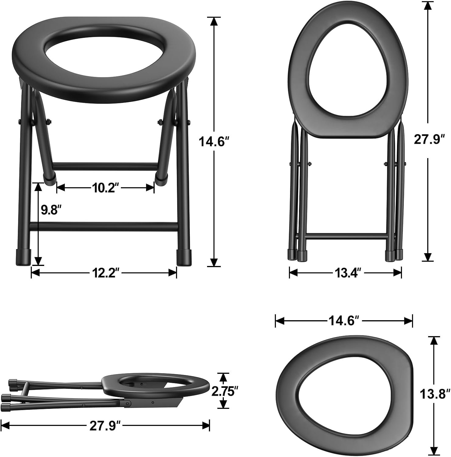 BLIKA Portable Toilet for Camping  Travel - 300LBS Weight Capacity, Folding Toilet with Removable Plastic Ring and Bags