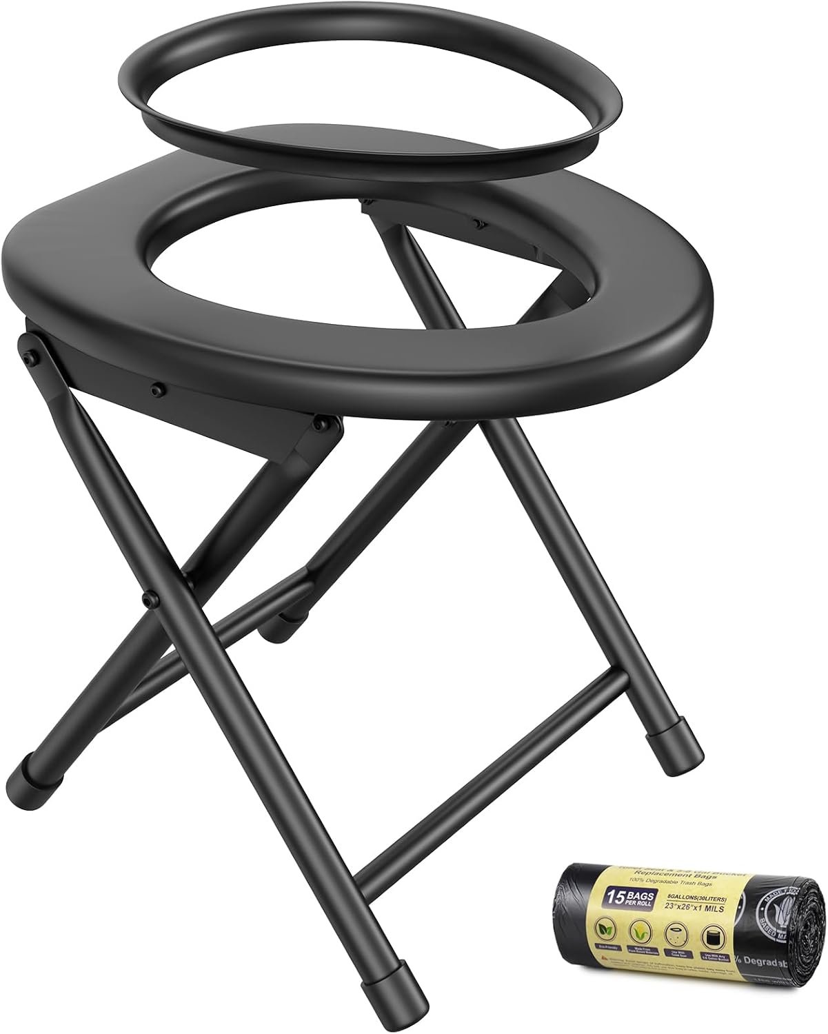 BLIKA Portable Toilet for Camping  Travel - 300LBS Weight Capacity, Folding Toilet with Removable Plastic Ring and Bags
