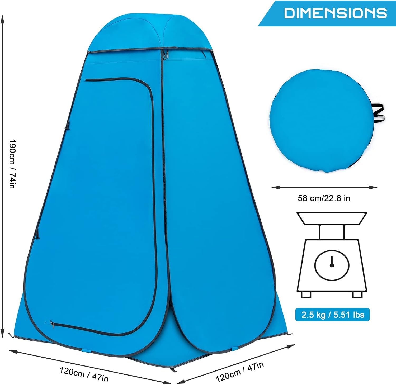 BRIAN  DANY Pop Up Shower Tent, Portable Changing Tent with Rain Shelter  Windows, Privacy Tent for Camping, Toilet or Bathroom, UPF 50+  Waterproof, 47.2 x 47.2 x 74.8, Blue