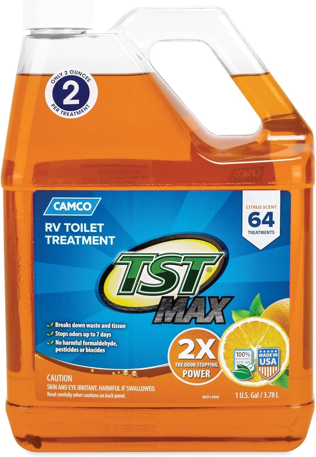Camco TST MAX RV Toilet Treatment Gallon - Orange Scent - Made in the USA