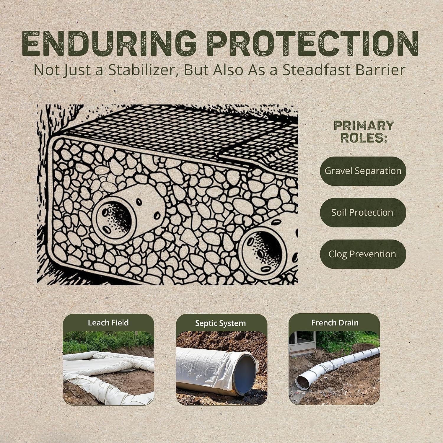 Dewitt Septic Fabric, x Feet – Nonwoven Geotextile Drainage and Filtration for Leach Field, French Drain, Drainfield, Corrugated Pipe, Gravel Bed, and Septic System Soil Separation