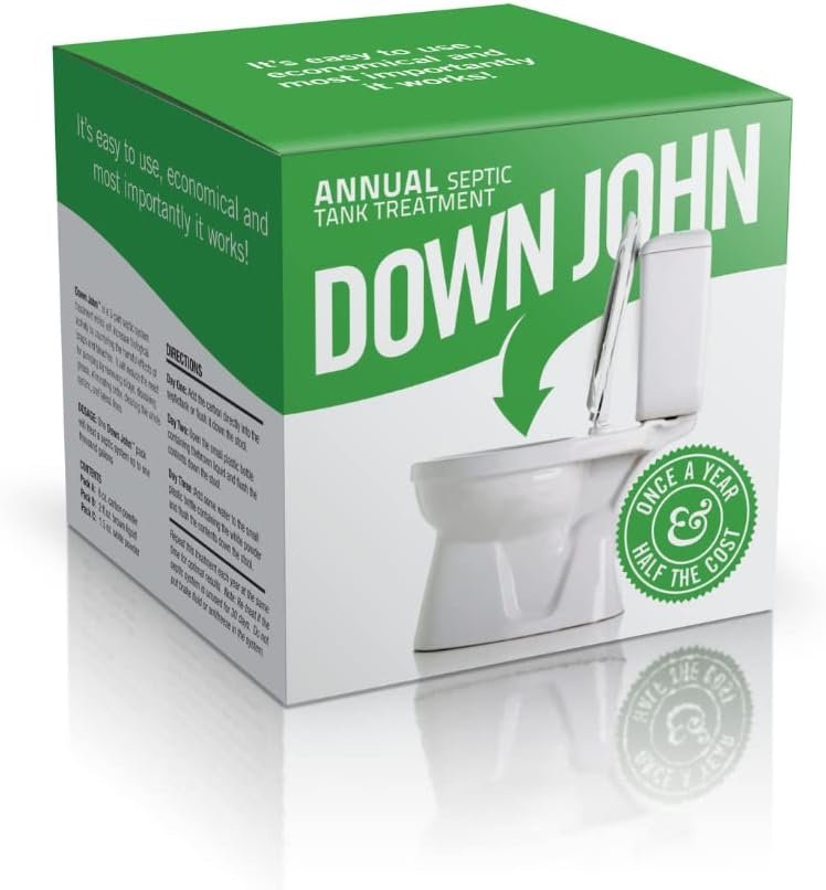 Down John (Once-A-Year) Septic Tank Treatment | 1 Year Supply | Eco-Friendly Product, 3-Part Concentrate Live Bacteria, Carbon  Enzyme Flush Treatment | Odor Neutralizer  Septic Drain Field Cleaner | Cleans Lines  Improves Field Absorption