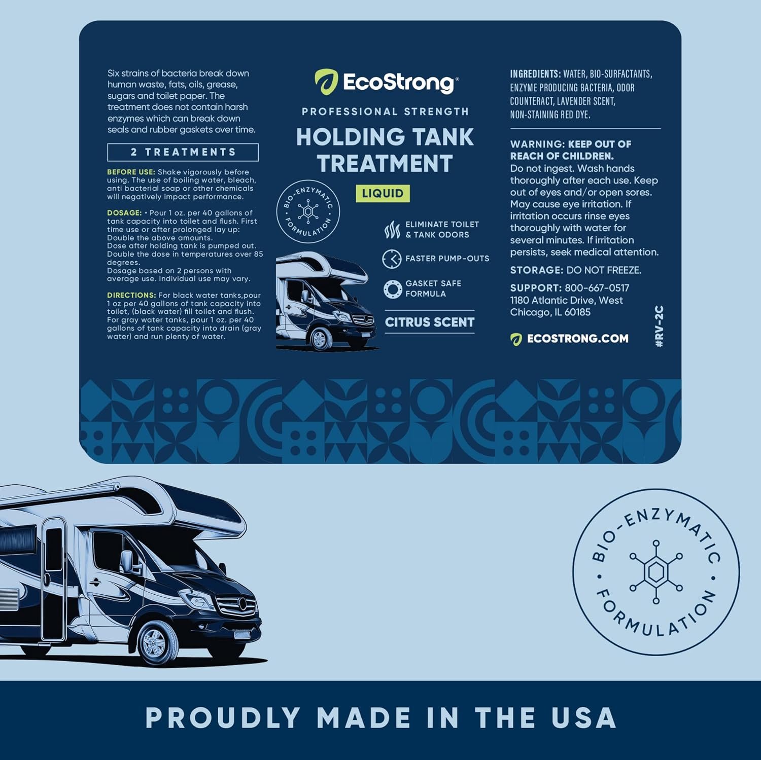 Eco Strong RV Toilet Treatment | RV Black Tank Treatment | RV Holding Tank Digestor, Odor Eliminator, and Cleaner | Perfect for Campers, RVs, Boats, 33 Treatments, Lavender