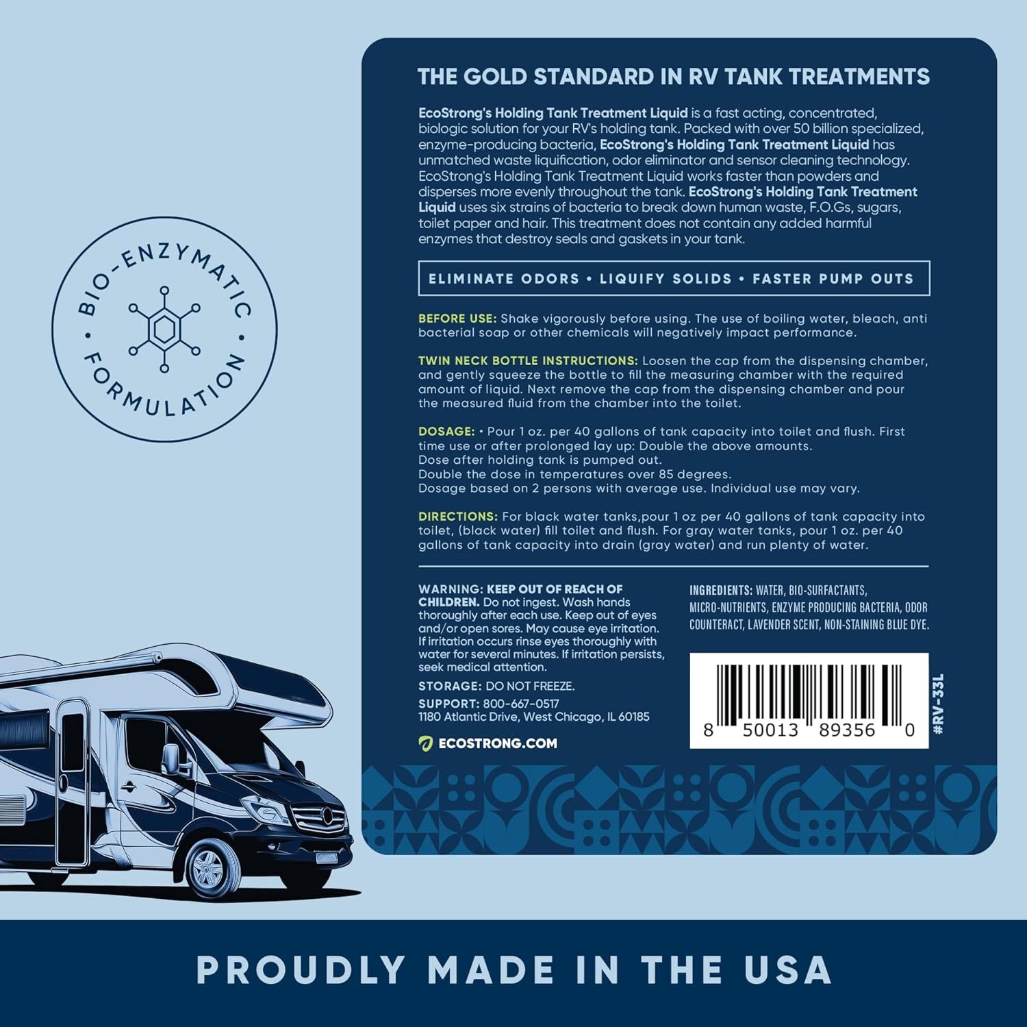 Eco Strong RV Toilet Treatment | RV Black Tank Treatment | RV Holding Tank Digestor, Odor Eliminator, and Cleaner | Perfect for Campers, RVs, Boats, 33 Treatments, Lavender
