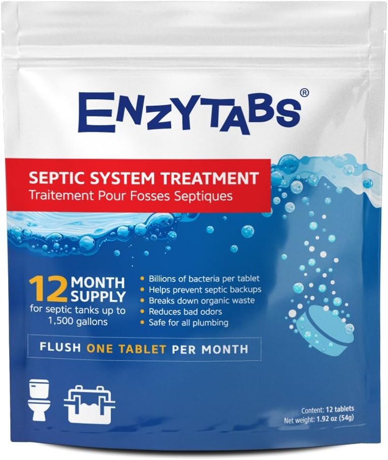 Enzytabs Septic Tank System Treatment, Billions of Enzyme Producing Bacteria Reduce Bad Odors and Help Prevent Backups, 12 Month Supply (12 tablets)