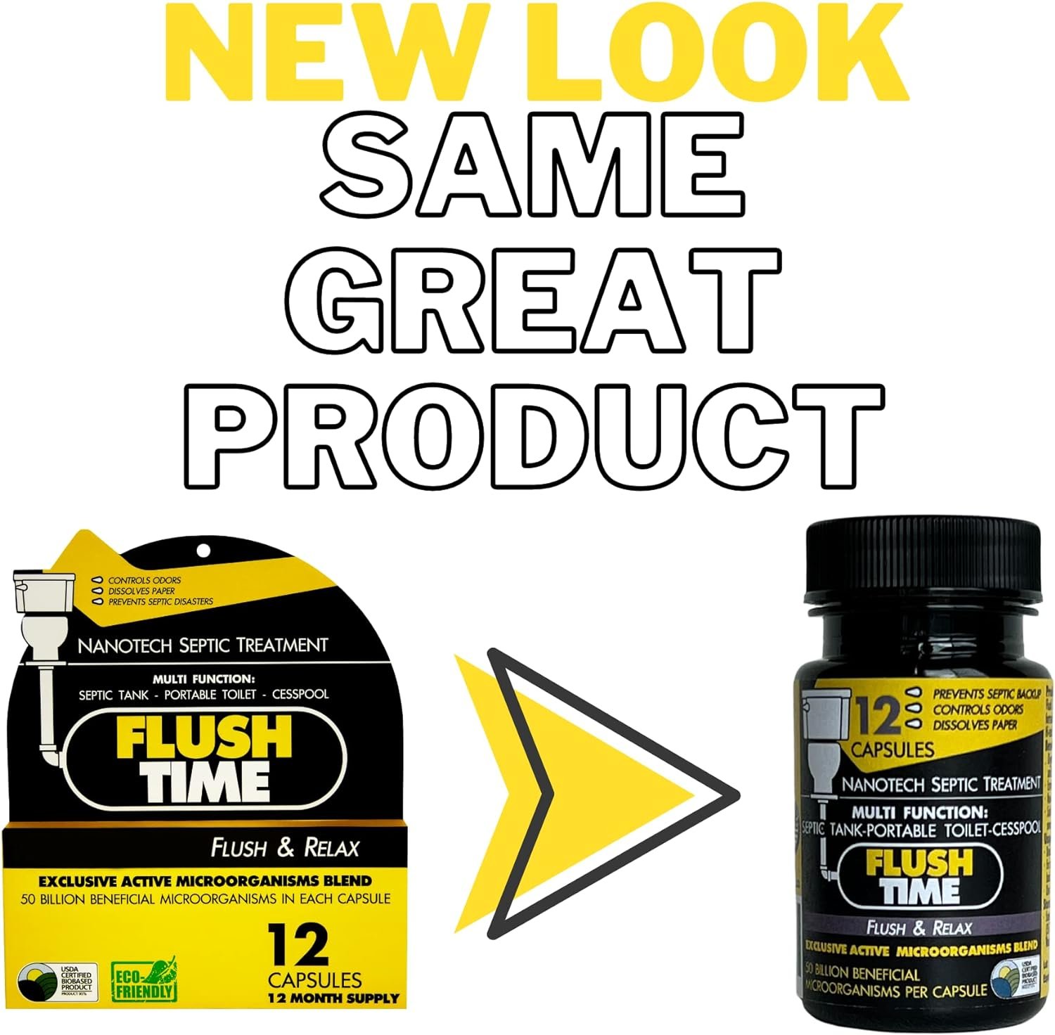 FLUSHTIME Septic Tank Treatment | 12 Month Supply | Avoid Septic Backup | Monthly Preventive Septic Maintenance | Natural Toilet Flushable Septic System Booster Additive | Odor Control