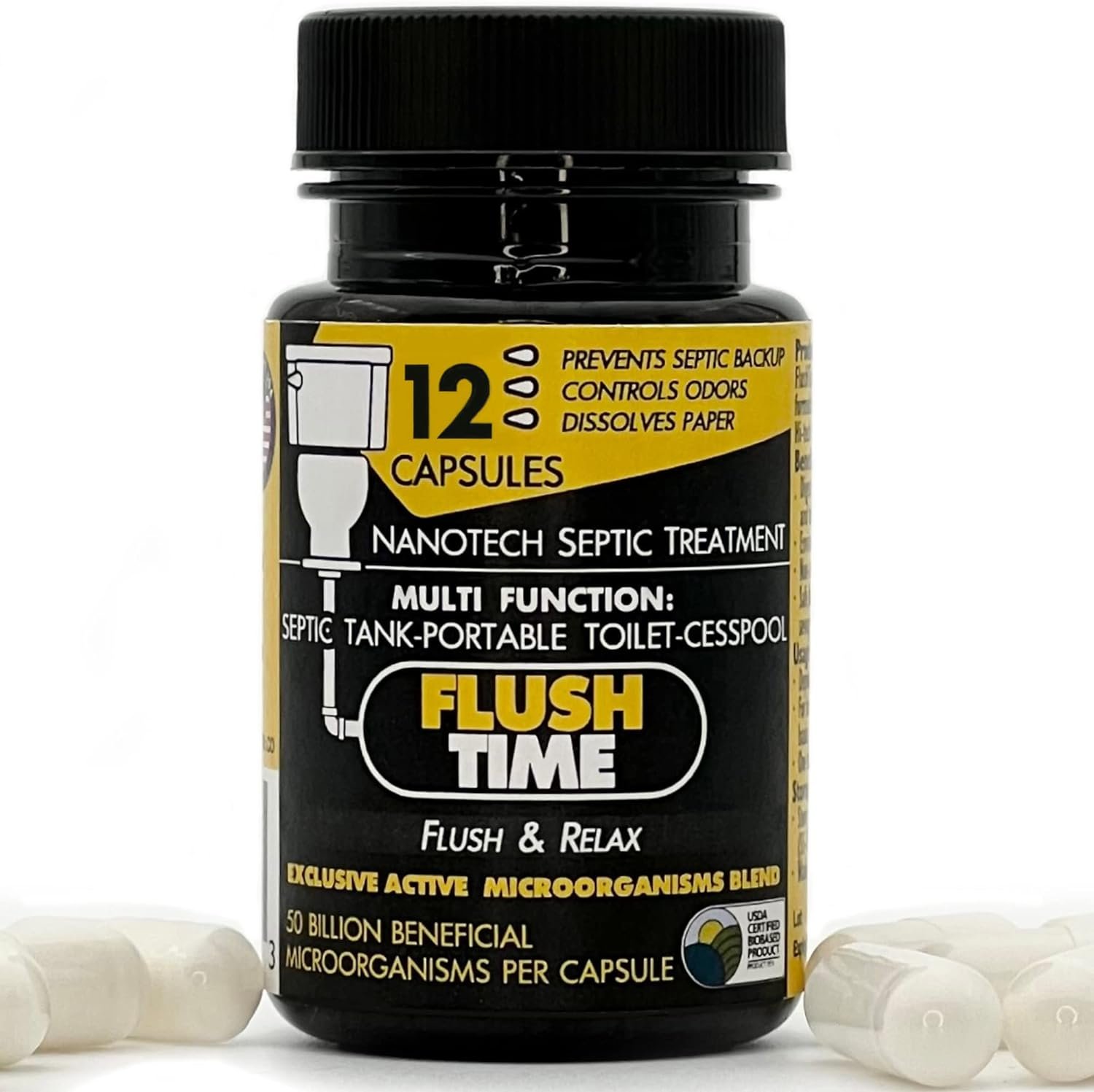 FLUSHTIME Septic Tank Treatment | 12 Month Supply | Avoid Septic Backup | Monthly Preventive Septic Maintenance | Natural Toilet Flushable Septic System Booster Additive | Odor Control