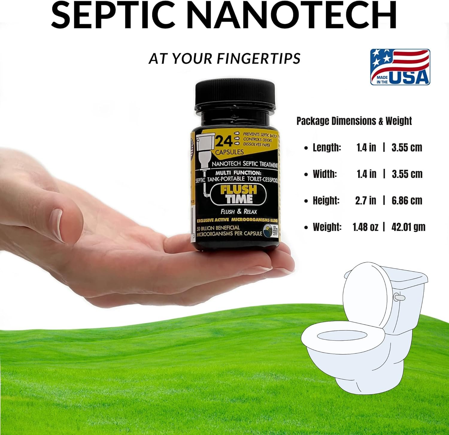 FLUSHTIME Septic Tank Treatment | 24 Month Supply | Avoid Septic Backup | Monthly Preventive Septic Maintenance | Natural Toilet Flushable Septic System Booster Additive | Odor Control