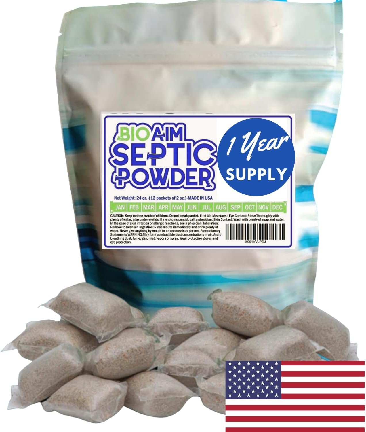 Homey Aim Septic Tank Treatment. 1 Year Supply. Safe Green Cultures and Enzymes Powder in Packets Avoid Bad Odors, Organic Clogs and Expensive Sewage Backups.
