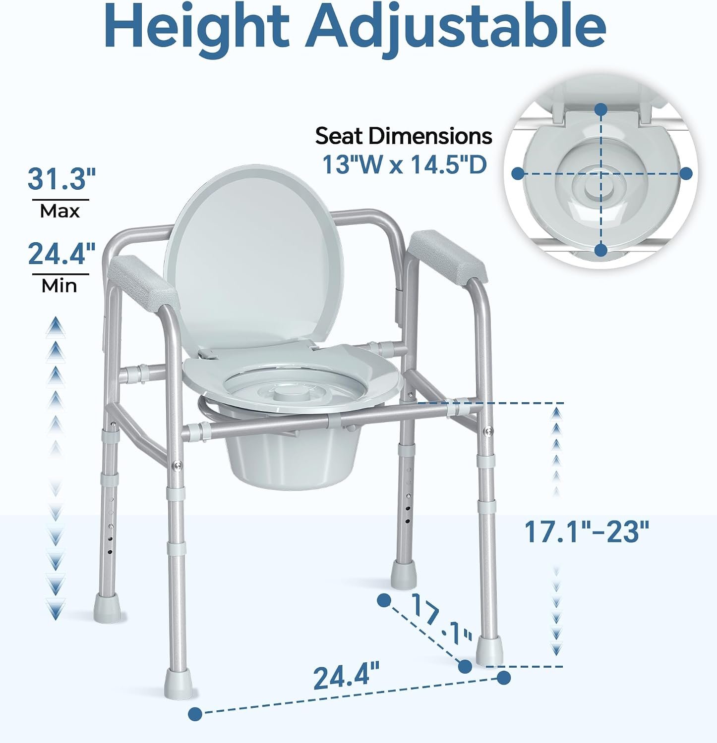 HOMLAND 3-in-1 Bedside Commode Toilet with Sturdy Dual-Crossbar, 350lb HOMLAND 3-in-1 Bedside Commode Toilet with Sturdy Dual-Crossbar, 350lb