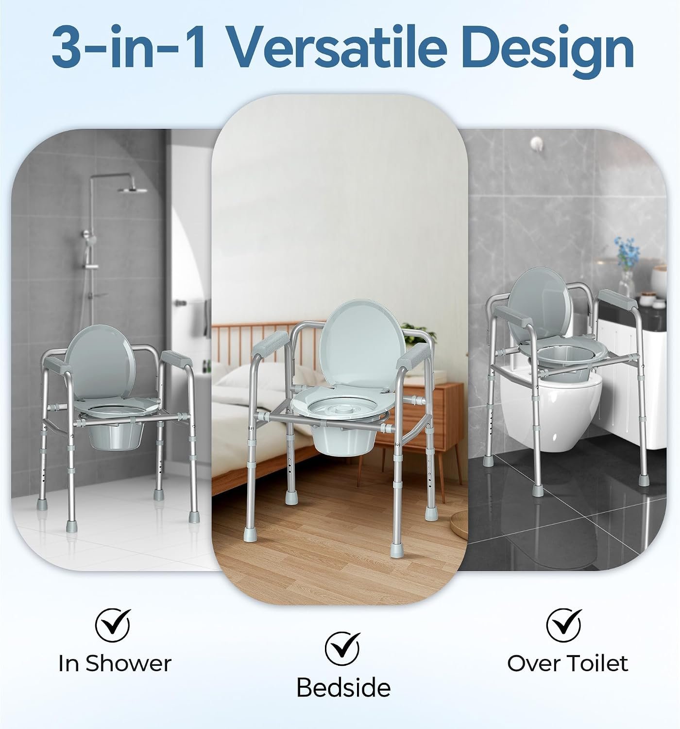 HOMLAND 3-in-1 Bedside Commode Toilet with Sturdy Dual-Crossbar, 350lb HOMLAND 3-in-1 Bedside Commode Toilet with Sturdy Dual-Crossbar, 350lb