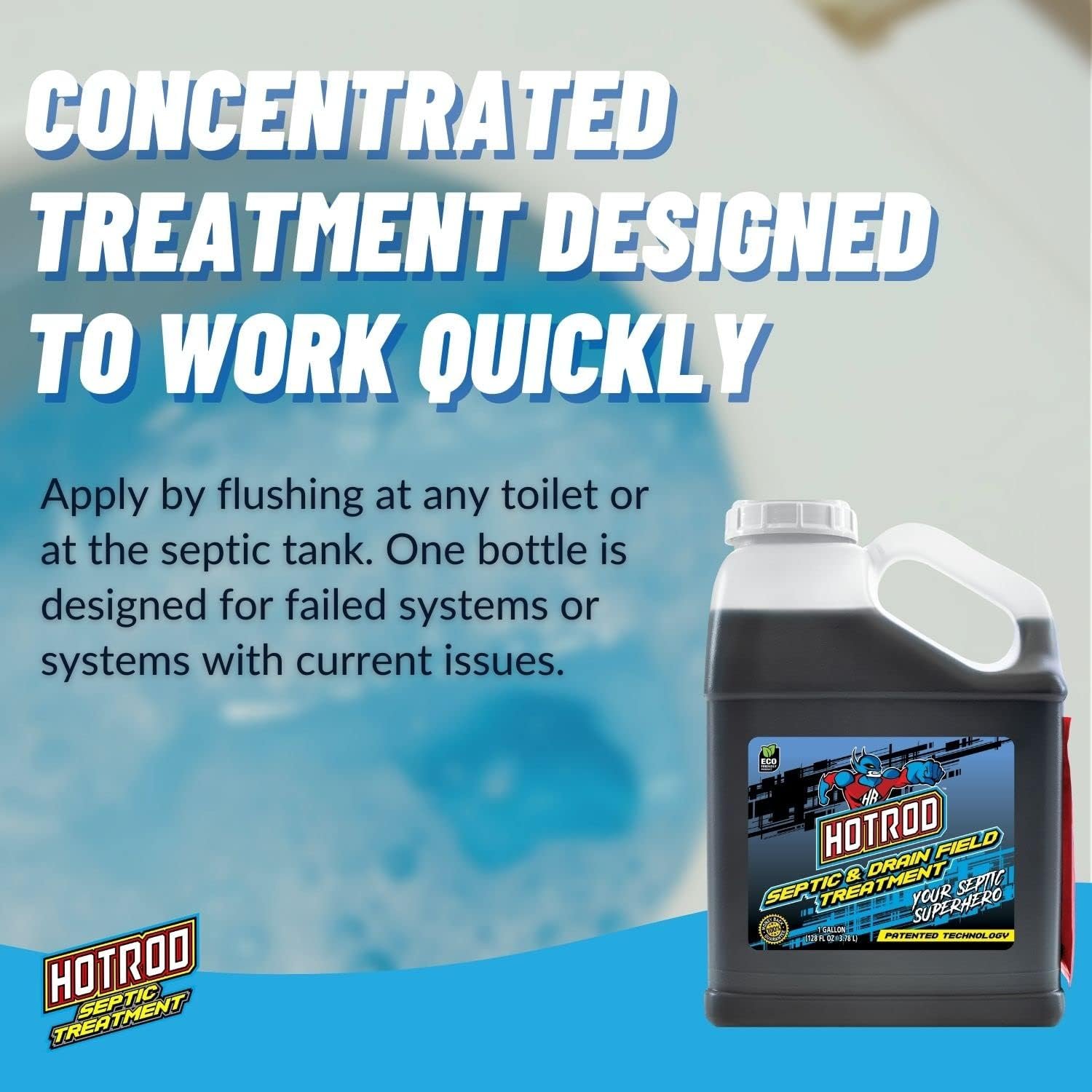 HOTROD Septic  Drainfield Treatment - Reduces Solids in Tank and Leach Field- Extends Septic System Life and Prevents Costly Repairs - Industrial Grade - Easy to Use - Safe on Piping and Plumbing - 1 Gallon