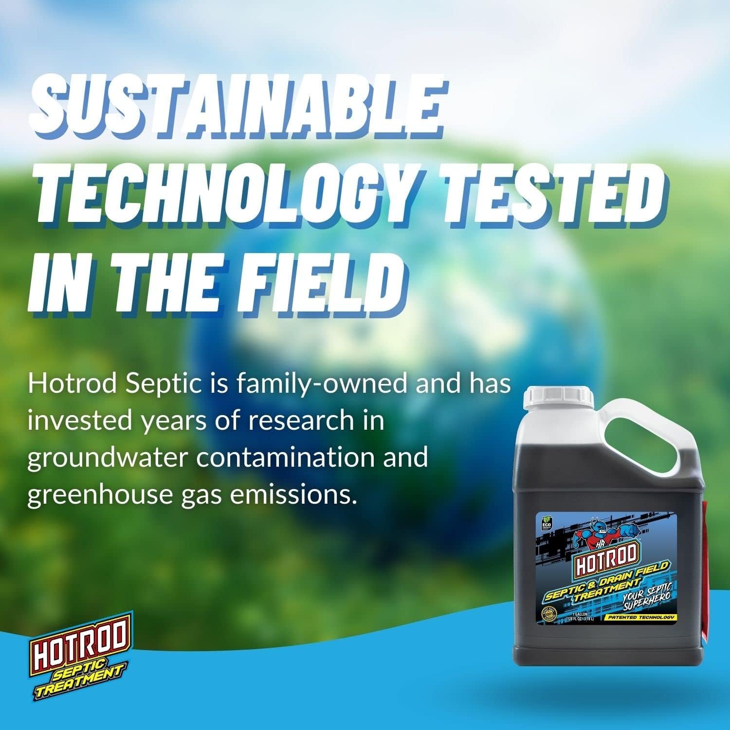HOTROD Septic  Drainfield Treatment - Reduces Solids in Tank and Leach Field- Extends Septic System Life and Prevents Costly Repairs - Industrial Grade - Easy to Use - Safe on Piping and Plumbing - 1 Gallon