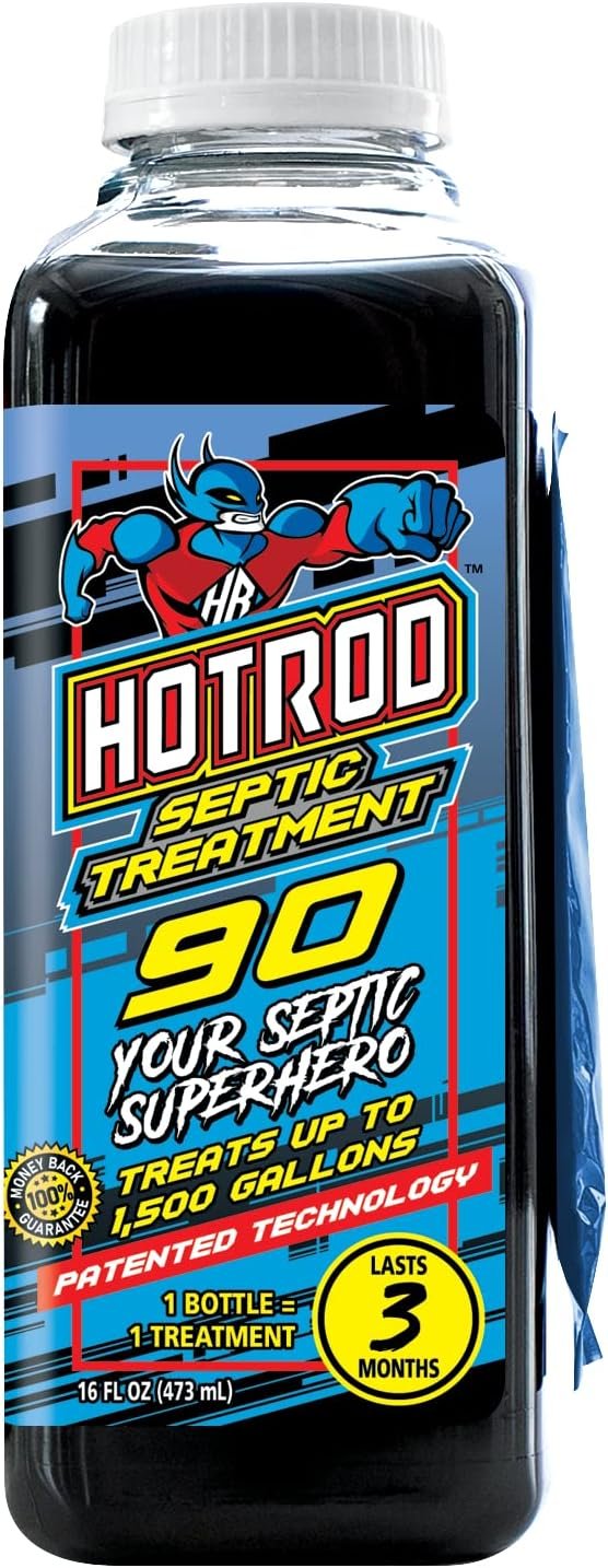 HOTROD Septic Tank Treatment 90-3 Month Supply Extends Septic System Life and Prevents Costly Repairs - Industrial Grade - Easy to Use - Safe on Piping and Plumbing - 16oz Liquid
