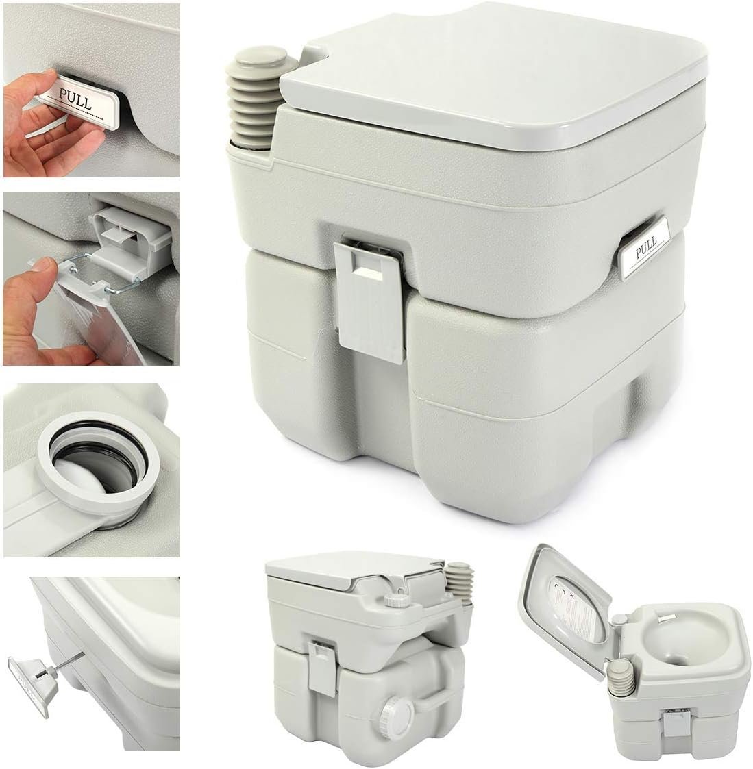 JAXPETY 5.3 Gallon Porta Potty Travel Portable Camping Toilet for RV, Boating, Road Trips, Caravan, Campsite, Hospital(20L Gray)