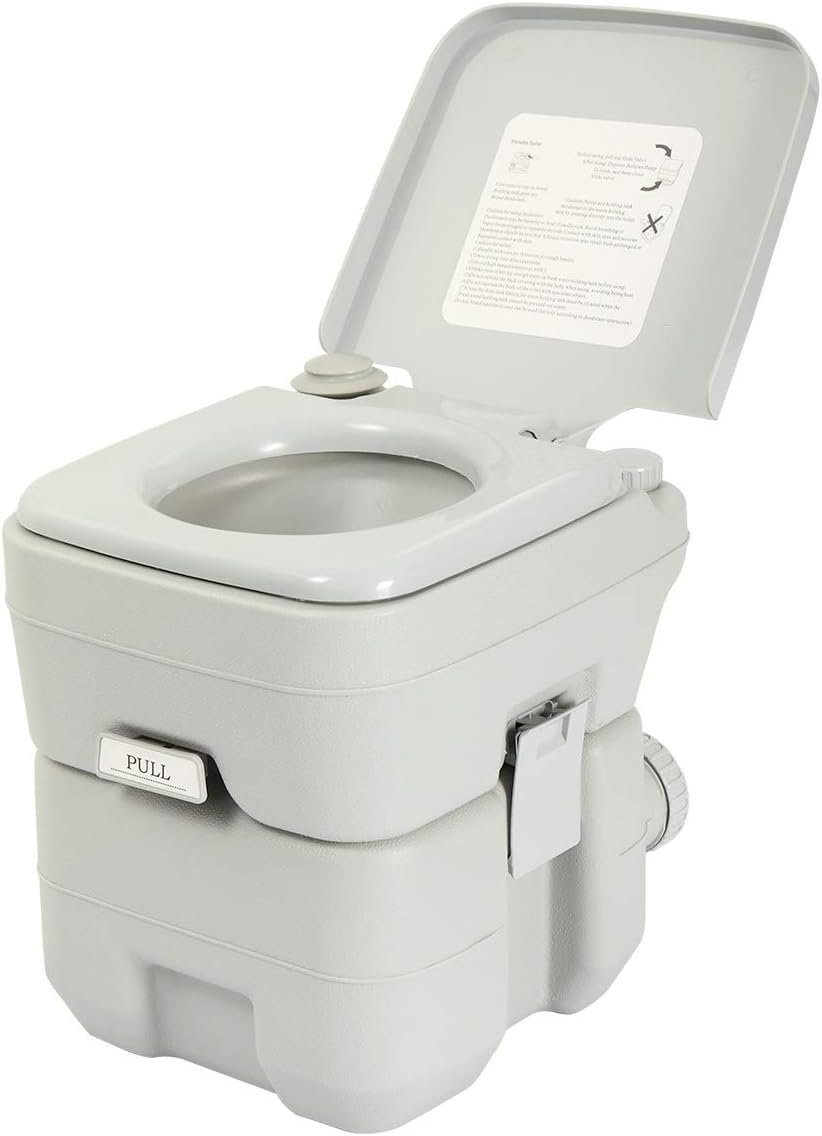 JAXPETY 5.3 Gallon Porta Potty Travel Portable Camping Toilet for RV, Boating, Road Trips, Caravan, Campsite, Hospital(20L Gray)