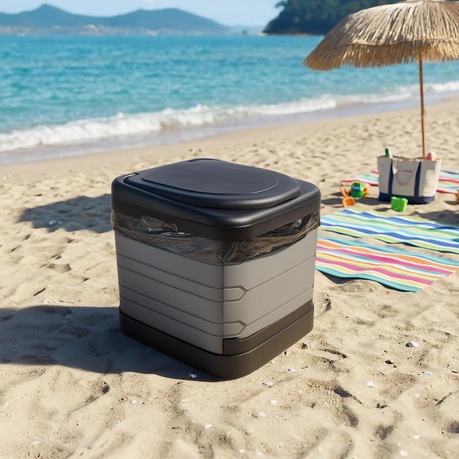 Large Portable Toilet for Adults - 400lb Capacity Portable Camping Toilet for Adults with Lid - Folding Travel Potty for Car Roadtrip, Beach, Camp or Emergency - Camping Essentials by Wakeman Outdoors