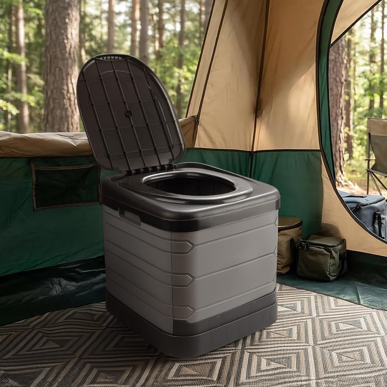 Large Portable Toilet for Adults - 400lb Capacity Portable Camping Toilet for Adults with Lid - Folding Travel Potty for Car Roadtrip, Beach, Camp or Emergency - Camping Essentials by Wakeman Outdoors