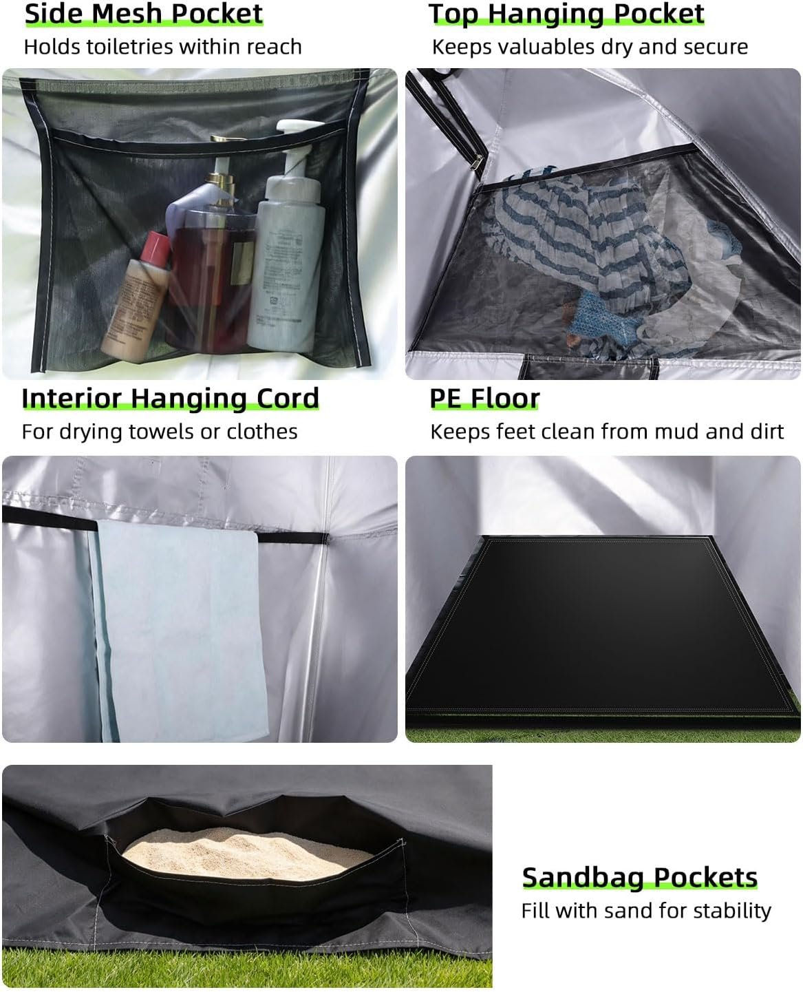 Large Shower Tent, Portable Privacy Tent with Mesh Floor  Carrying Bag