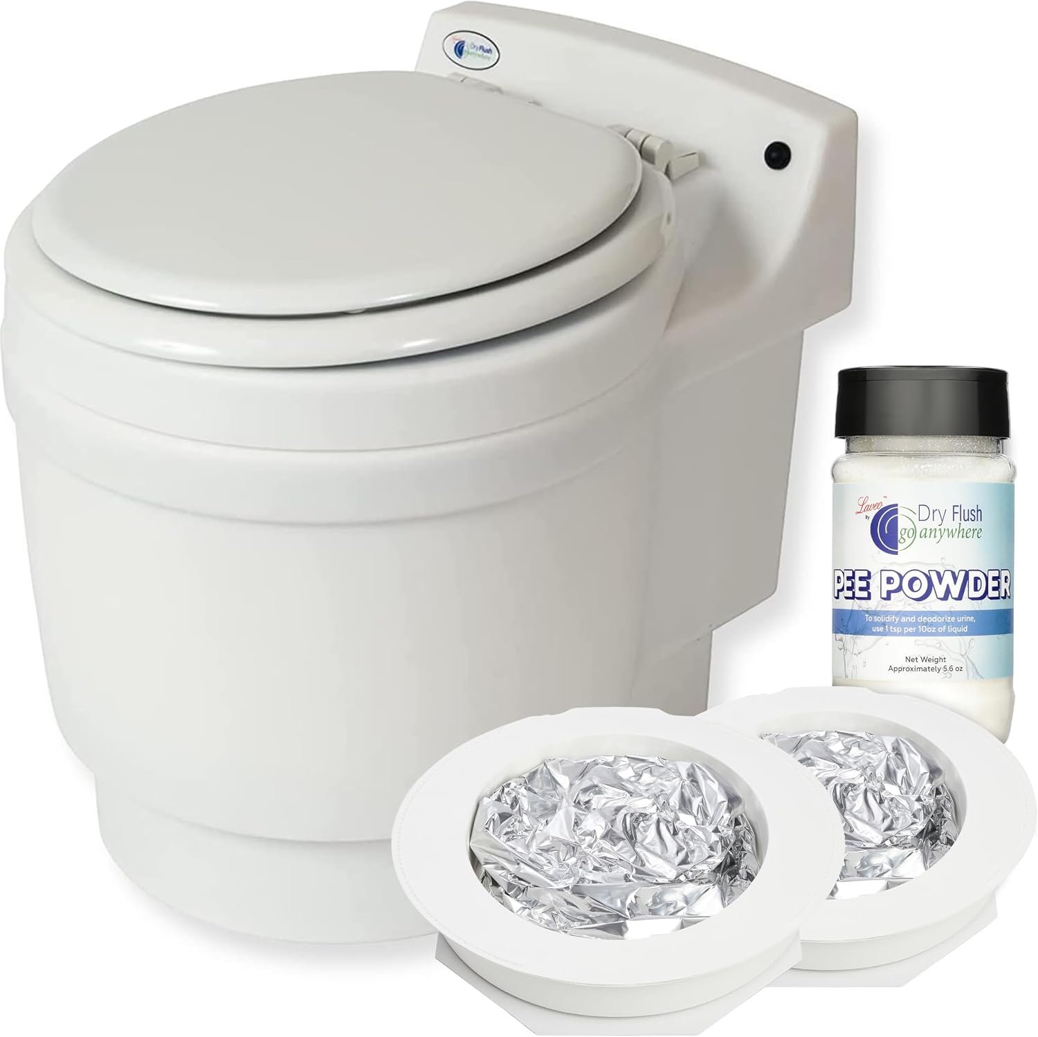 Laveo Dry Flush Toilet - Waterless, Portable, Self Contained and Easier to Use than an Incinerating or Composting Toilet. Great for Tiny Homes, Vans, Boats, Camping, RVs and Off Grid, LDPE, White