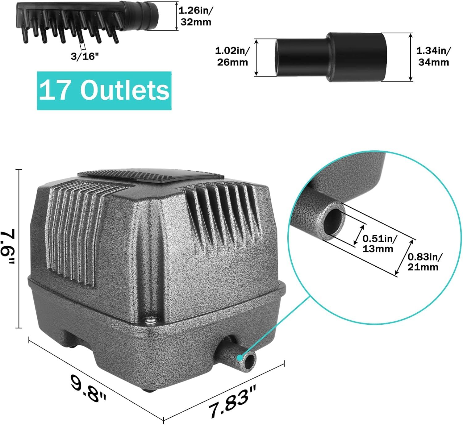 Linear Air Pump for Pond Aeration, Septic  Hydroponic Use, 950GPH, Koi Pond  Aquarium Aerator