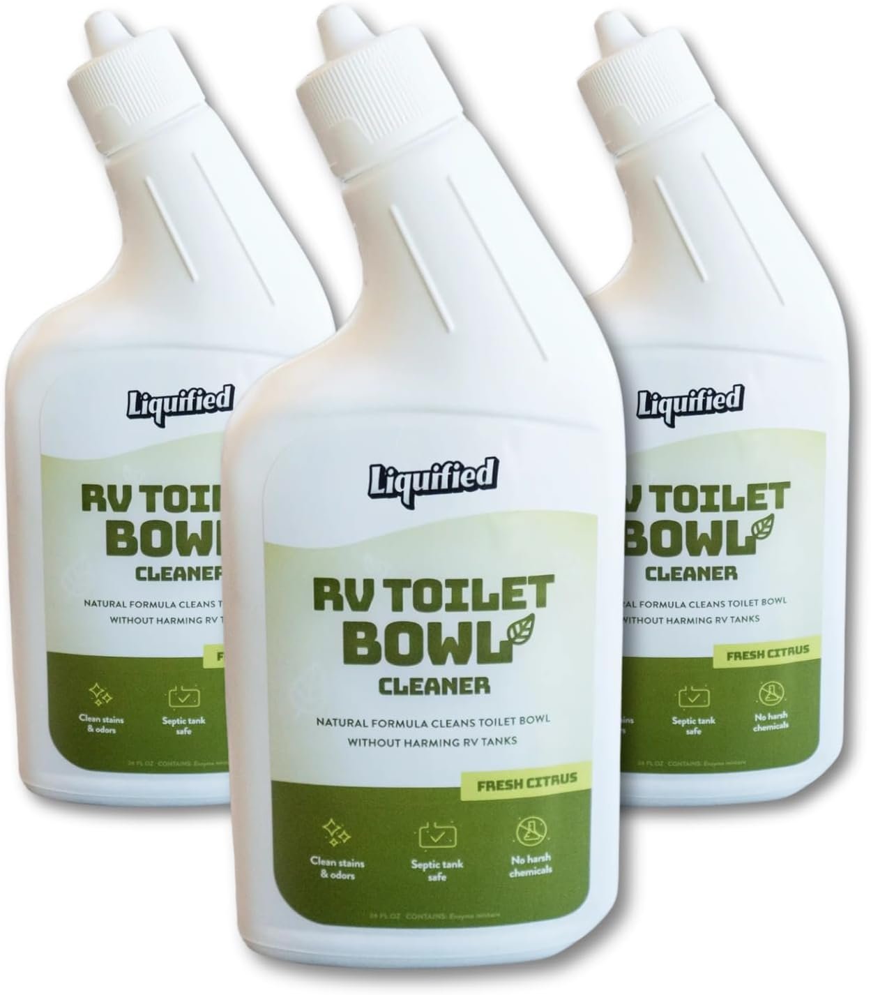 Liquified RV Toilet Bowl Cleaner Bundle - Natural RV Toilet Treatment, Septic Tank Safe, No Harsh Chemicals, Citrus Scent, Safely Cleans Stains, Supports Black Tank Health, Made in the USA (Pack of 3)