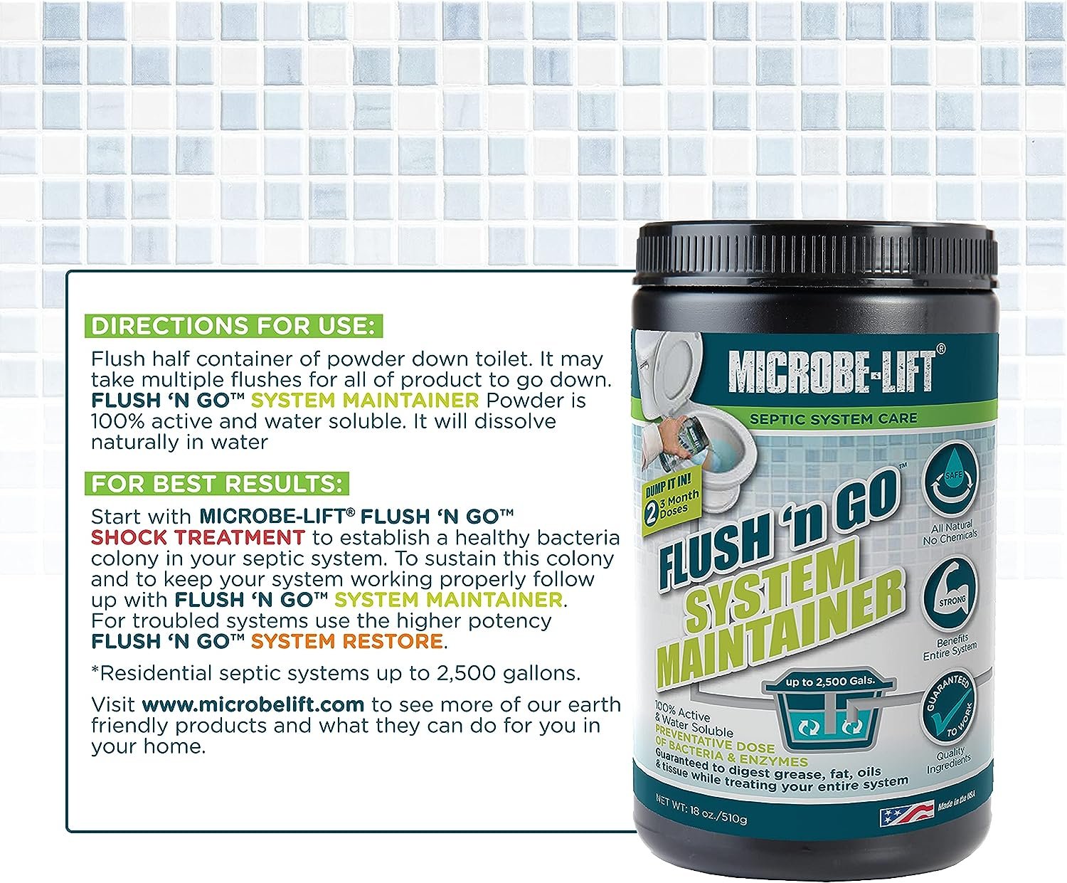 MICROBE-LIFT Septic Tank System Maintainer - 6 Month Supply - Digests Grease, Fats, Oils, and Tissues in Septic Tanks Up to 2,500 Gallons, 18oz