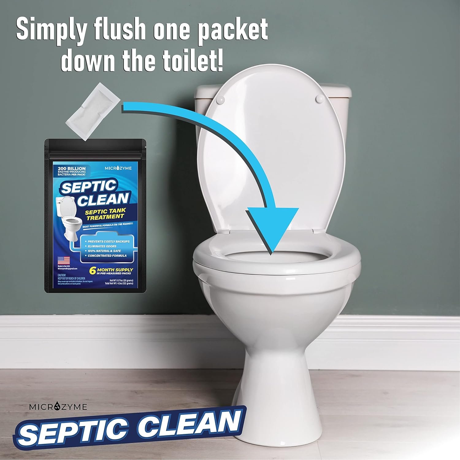 Microzyme SEPTIC CLEAN | Septic Tank Cleaner Treatment Packets with Bacteria | 6-month Supply of Water Soluble Packets for a Healthy Septic System