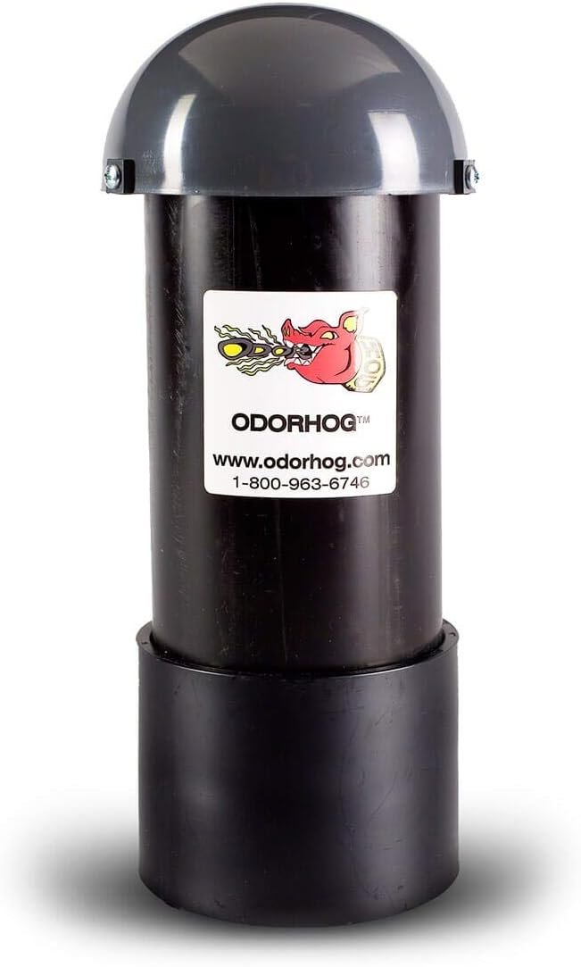 OdorHog Vent Stack Pipe Filter Sizes, Black ABS with Mushroom Cap, Removes Outdoor Septic and Sewer Odors (3.0-inch)