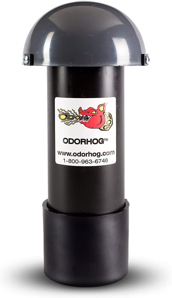 OdorHog Vent Stack Pipe Filter Sizes, Black ABS with Mushroom Cap, Removes Outdoor Septic and Sewer Odors (3.0-inch)