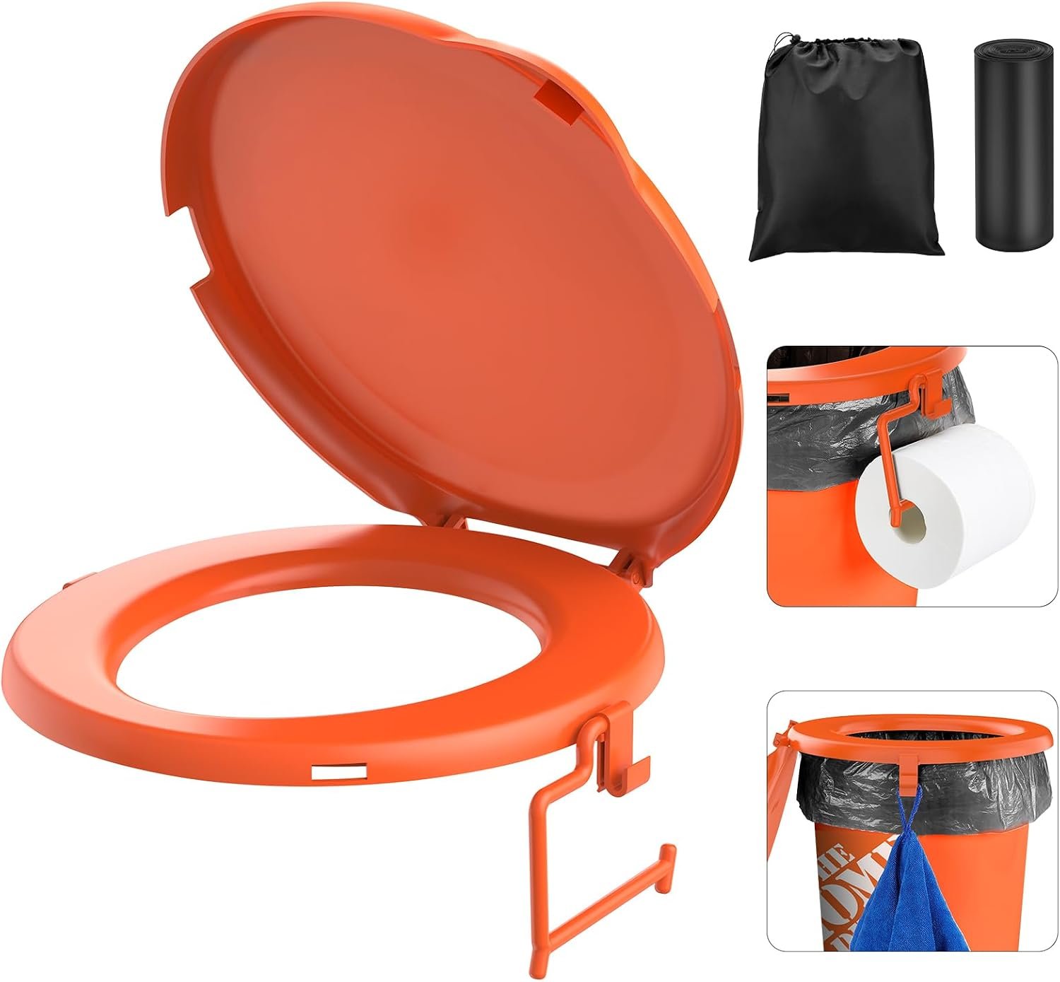 PAHTTO Portable Toilet Seat for Gal Buckets, Camping Toilet Seat with Lid for Adults, Snap-on Toilet Seat with Storage Bags and Disposable Toilet Bags, Camping, Hiking, Emergency, Car, Boat