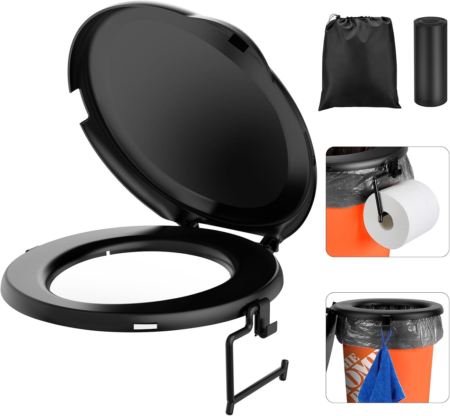 PAHTTO Portable Toilet Seat for Gal Buckets, Camping Toilet Seat with Lid for Adults, Snap-on Toilet Seat with Storage Bags and Disposable Toilet Bags, Camping, Hiking, Emergency, Car, Boat