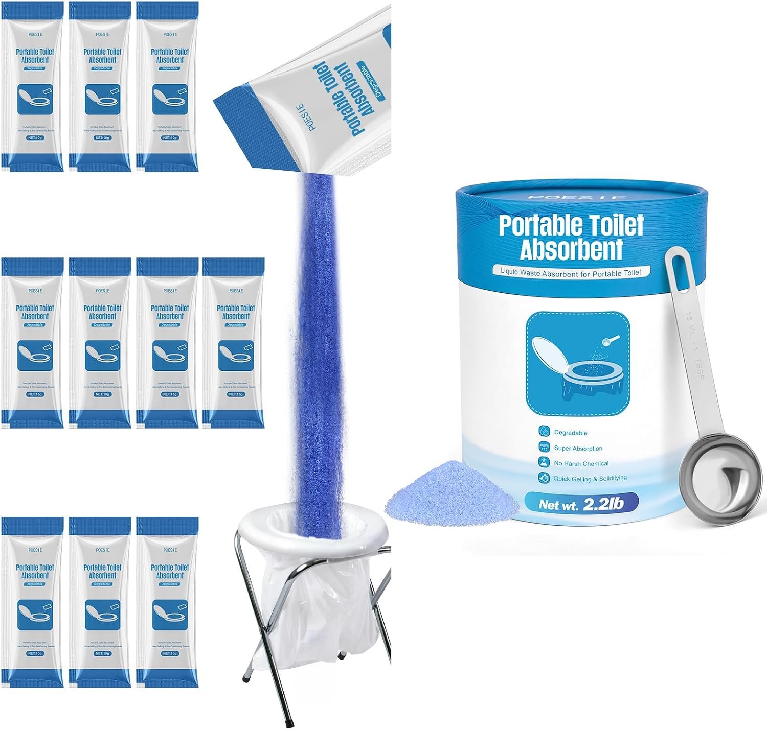 Poesie Portable Toilet Absorbent for Outdoor Hygiene Packet and 2.2 lbs