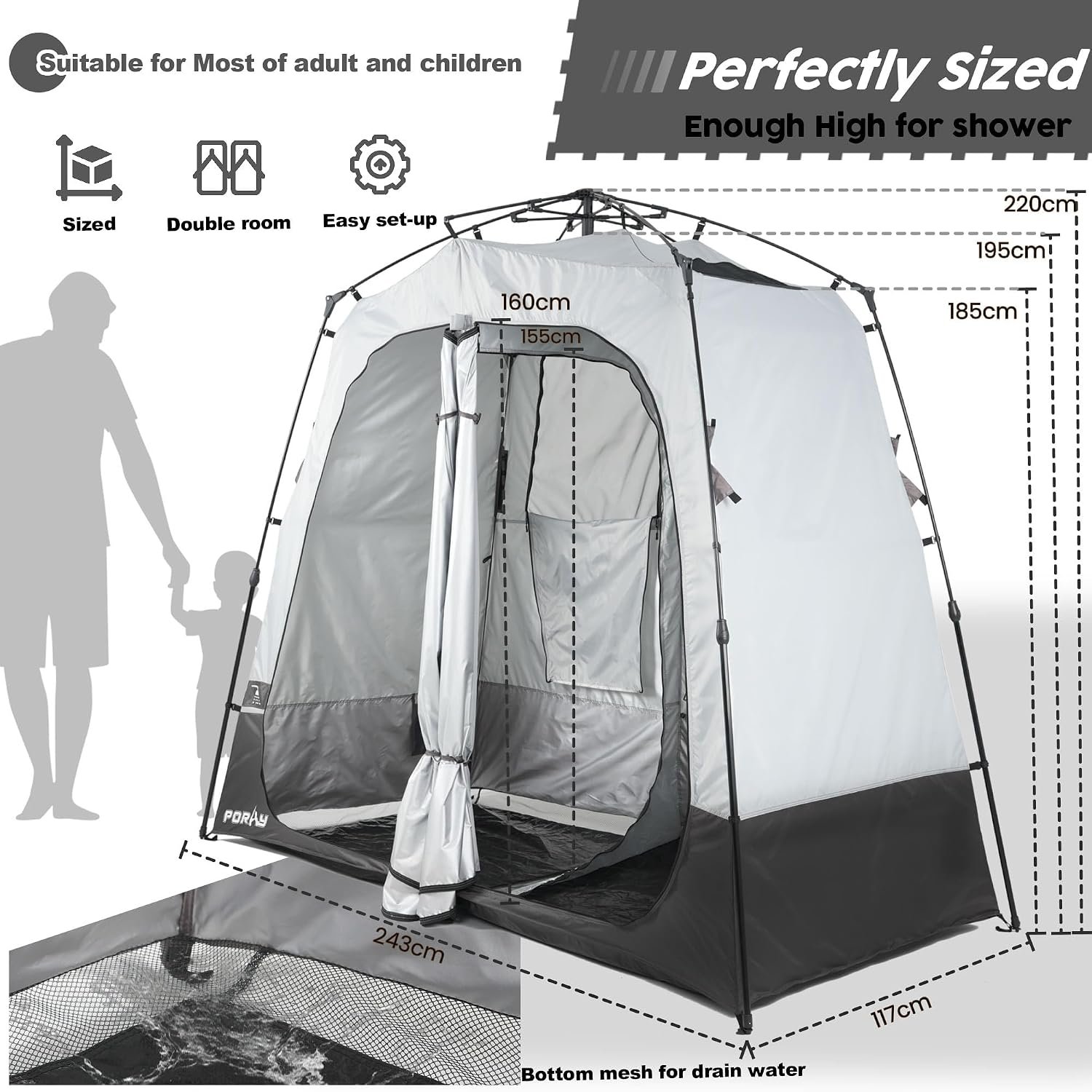 Porayhut Portable Camping Shower Tent Deluxe Changing Room Easy Set Up Privacy Shelter,Large Toilet Tent Rooms with Floor Drain Design for Beach, Camping,Hiking with Stakes and Ropes for Stability Porayhut Portable Camping Shower Tent Deluxe Changing Room Easy Set Up Privacy Shelter,Large Toilet Tent Rooms with Floor Drain Design for Beach, Camping,Hiking with Stakes and Ropes for Stability
